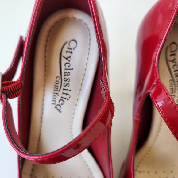 Pop Of Red Torrie Red Shiny Mary Jane Platform Heels City Classified Comfort 6M - Picture 4 of 14
